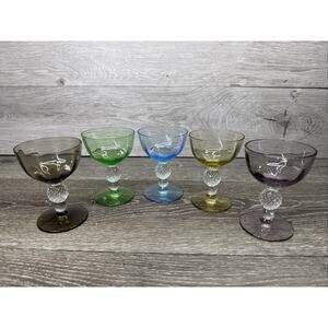 Morgantown GOLF BALL Stem 4-1/8" Paneled COCKTAIL GOBLET 4 fl oz ~ set Of 5